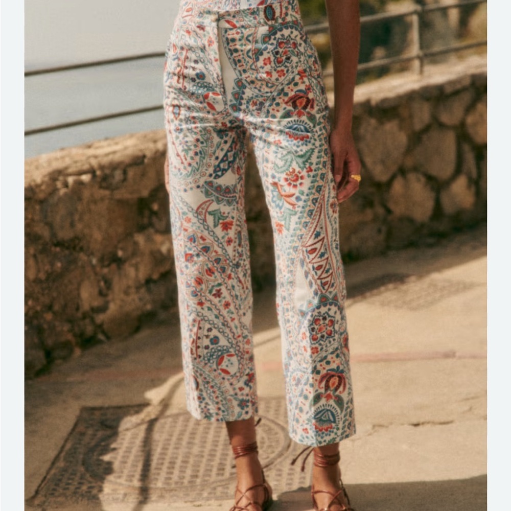 Sezane Blue and White Trousers with Cropped Length